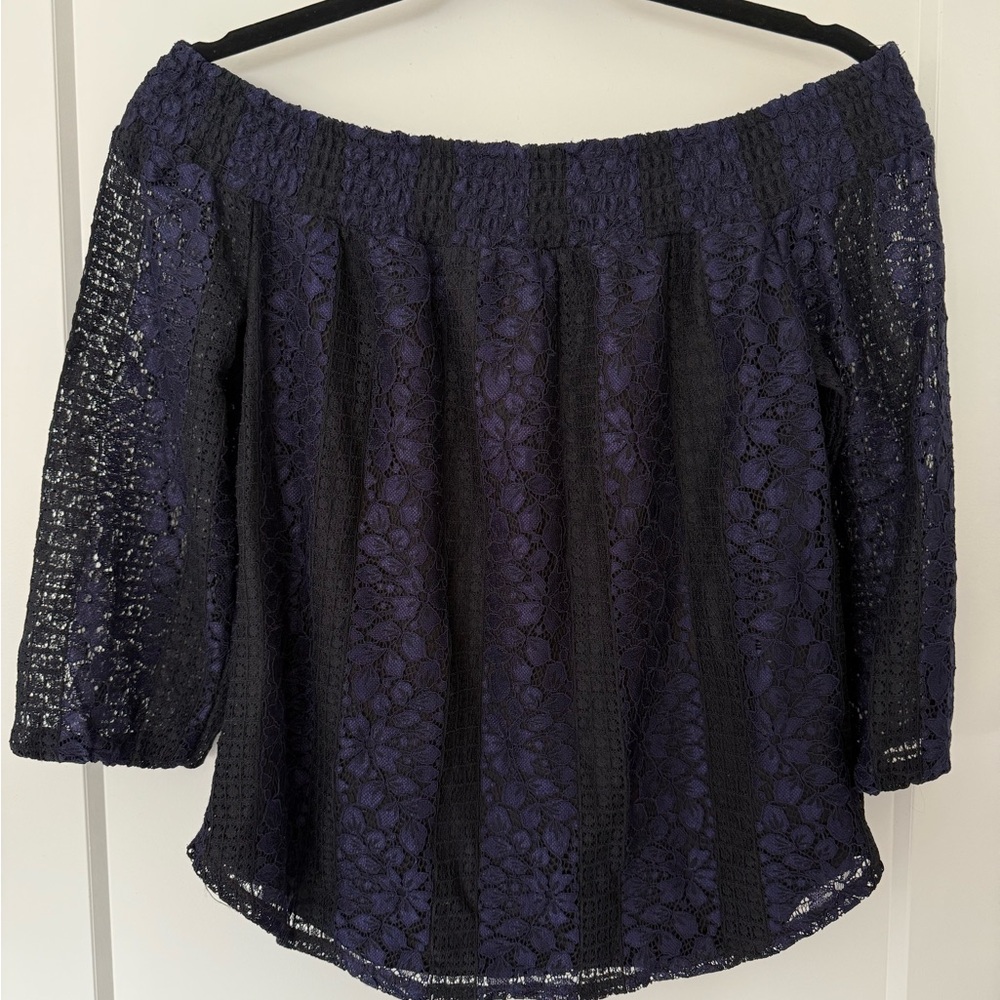 Dynamite Blue Smocked Off-the-Shoulder Blouse 3/4 Sleeve